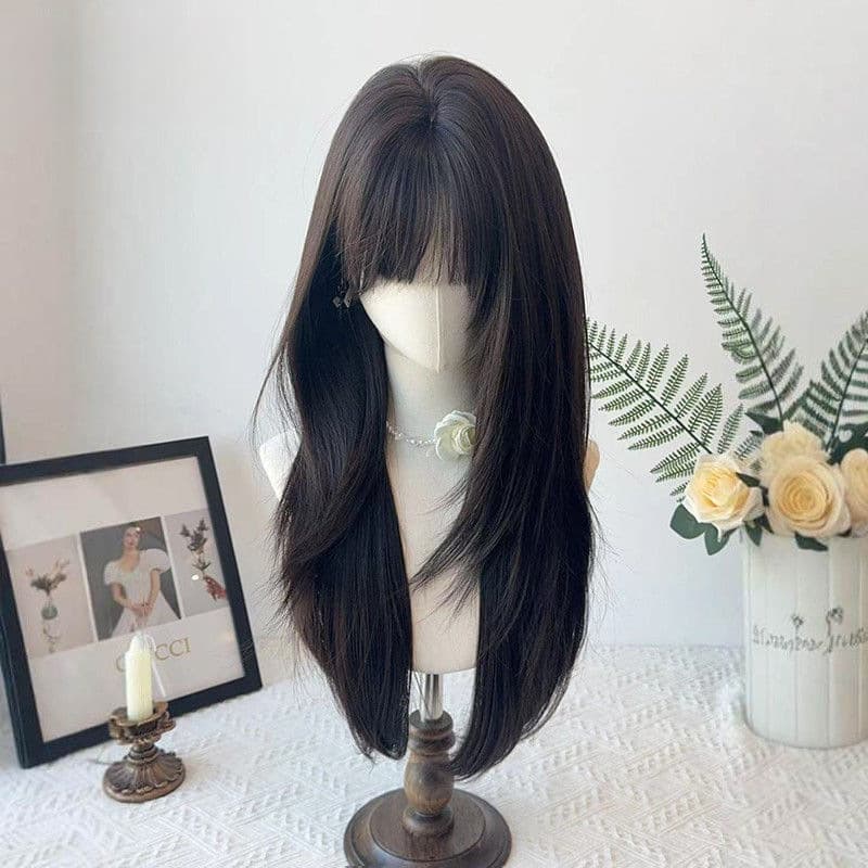 High-level, first-love-inspired, gentle, long, straight black hair, naturally light and fluffy, full-length wig.