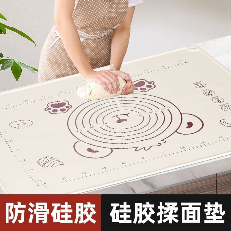 Kneading Mat Cartoon Bear Silicone Dough Rolling Board Kitchen Food-Grade with Scale Non-Slip Baking Panel