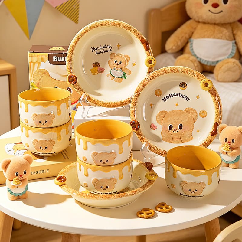 [Modern Housewife & Butter Bear] Underglaze Color Plate Rice Bowl Household Tableware Bowl Yoghurt Bowl Children's Bowl
