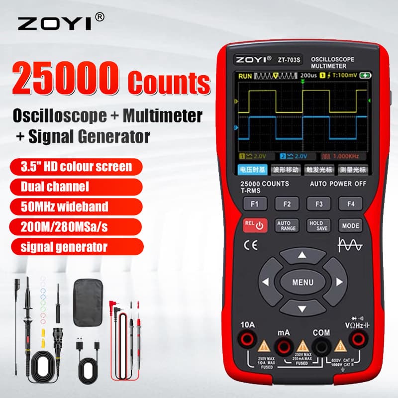 Zhongyi ZT703S oscilloscope multimeter high-precision dual-channel 50MHZ digital oscilloscope signal source auto repair