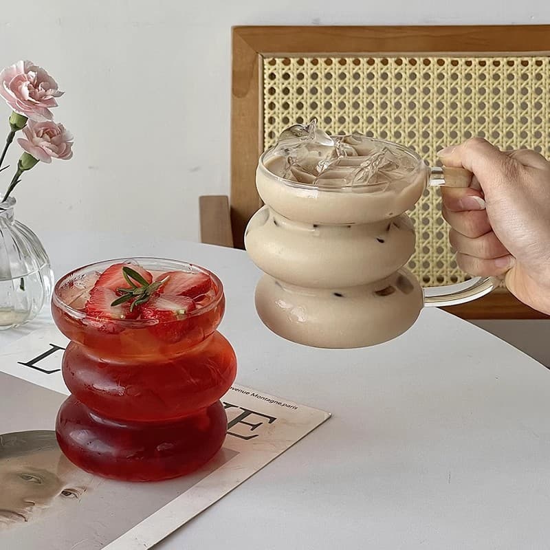 High borosilicate glass single-layer cup with handle, irregular water cup, breakfast milk juice cup, glass tea cup