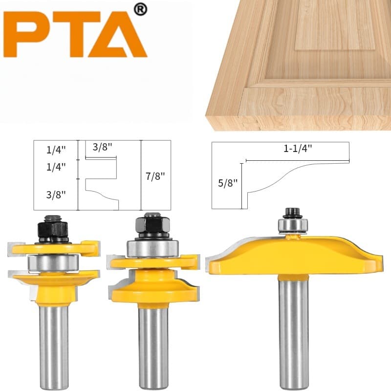 3-Piece Western Mortise and Tenon Joinery Router Bit Set for Large Cabinet Door Panels, Woodworking Router Bits, Engraving Alloy Tools