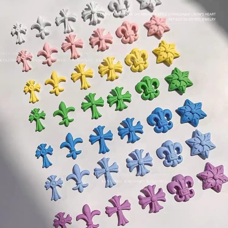 Trending Hot Colorful Cross Chrome Heart Nail Art Decorations Macaron Color 3D Spray Paint Alloy Nail Accessories