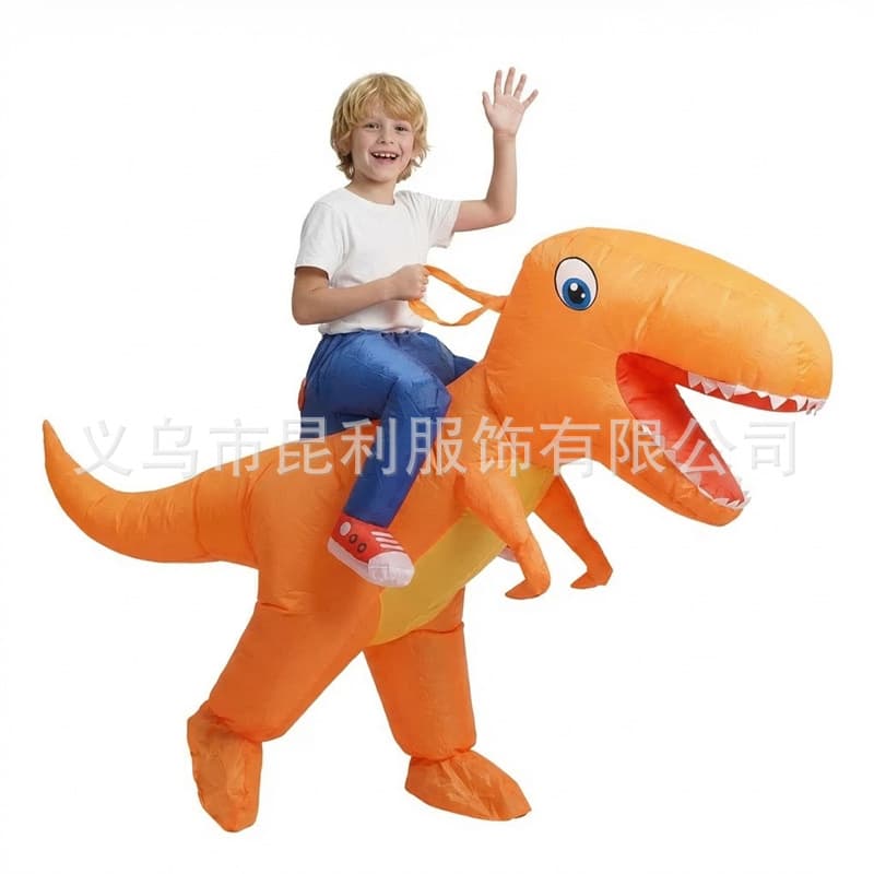 Kids Orange Dinosaur Inflatable Costume Riding T-Rex Outfit Halloween Funny Prop Festival Party