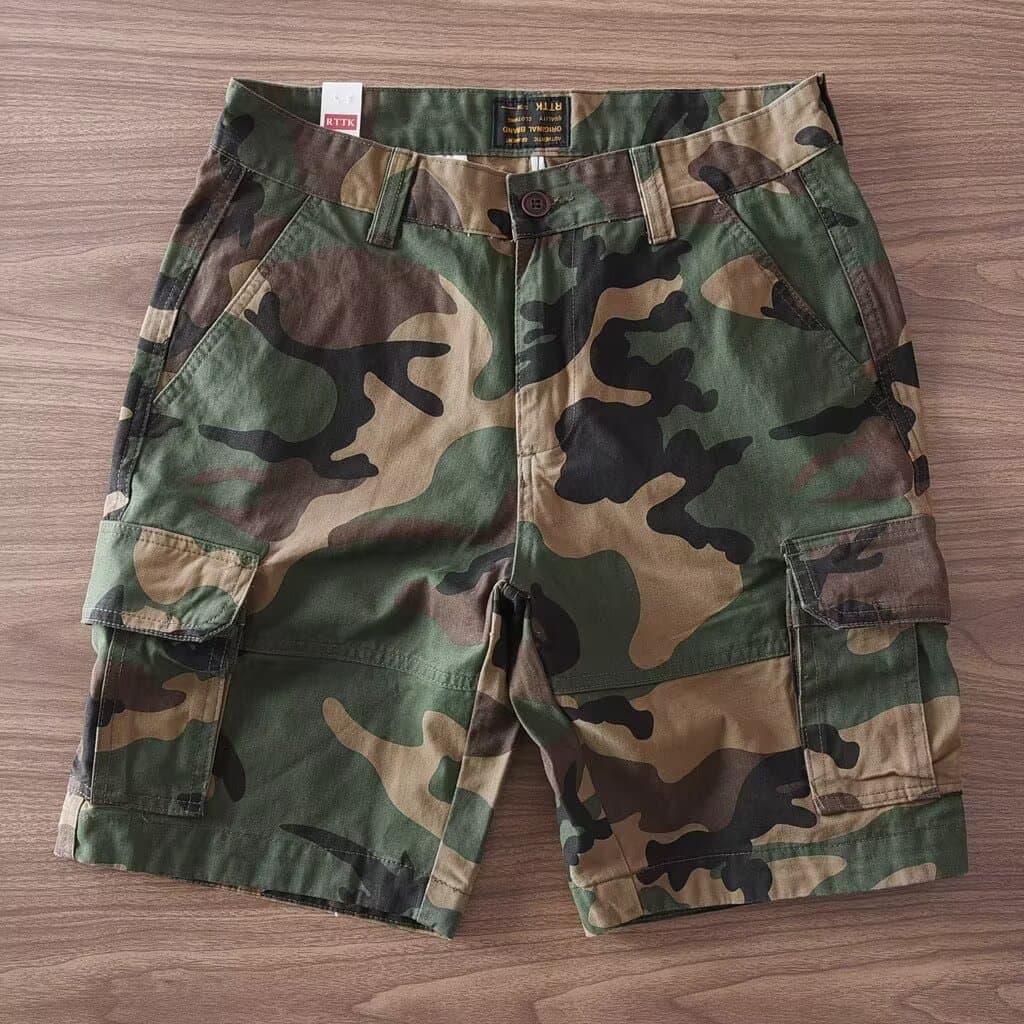 American retro summer camouflage outdoor workwear large size five-quarter pants Ami khaki washed and distressed casual men's shorts