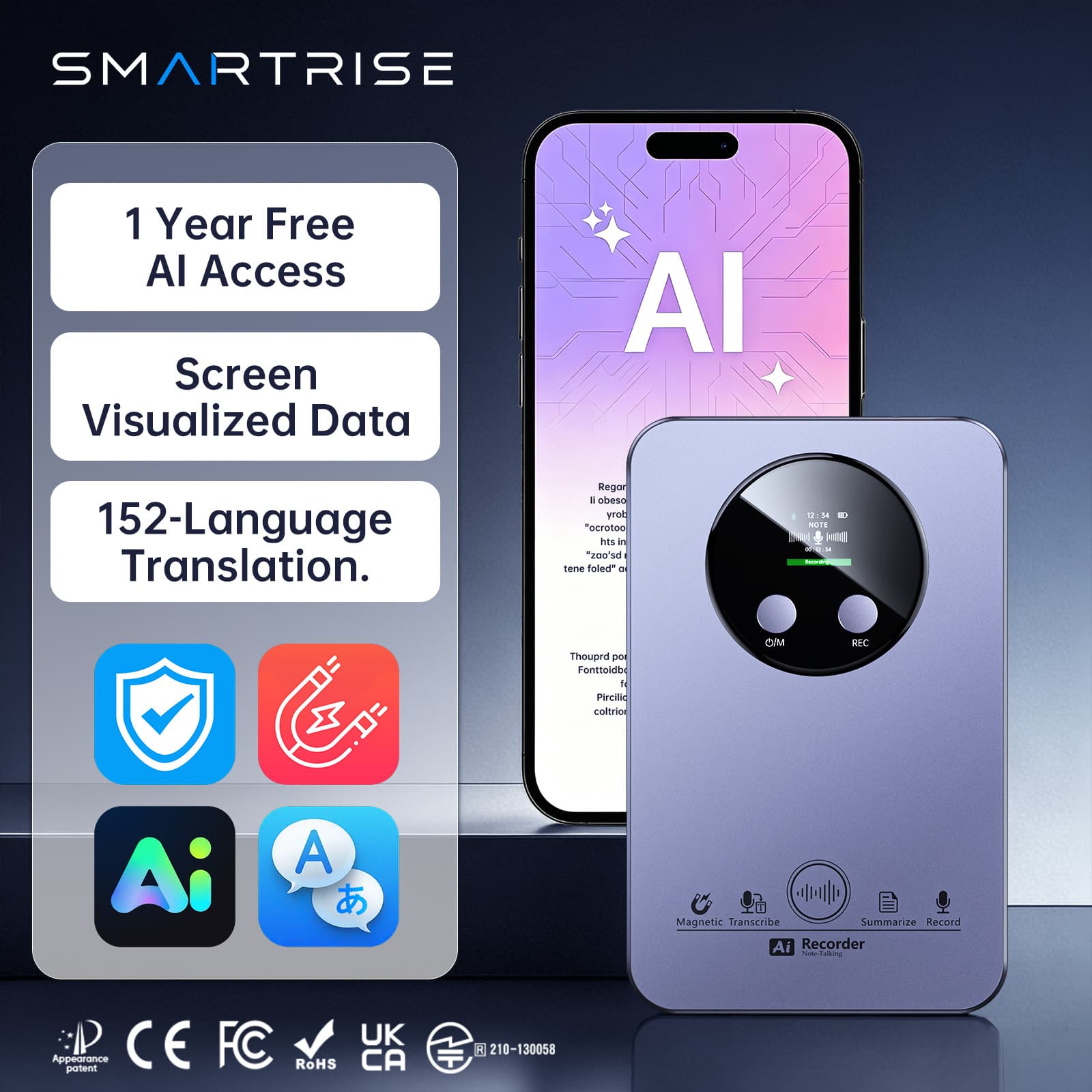 Tk Best-selling AI Smart Voice Recorder for Meetings, Audio-to-Text Conversion, AI Portable Player, Professional Translation Assistant
