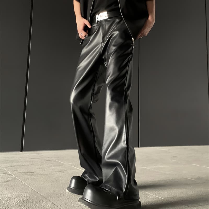 2025 American Retro High-End PU Leather Casual Leather Pants for Men, Niche Design Loose Wide-Leg Versatile Long Pants