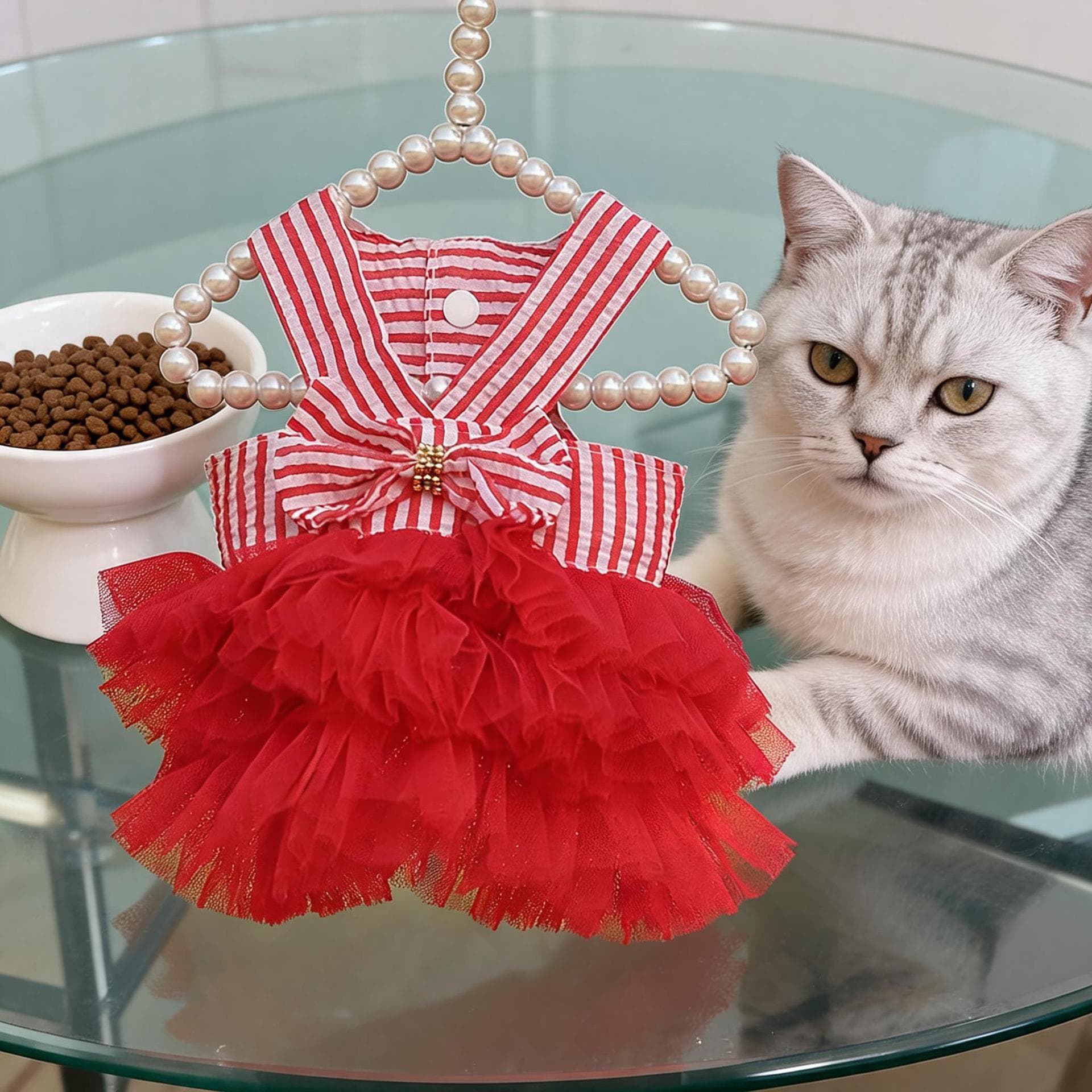 Spring and Summer Pet Clothing for Small to Medium Dogs and Cats, Striped Suspender Mesh Skirt