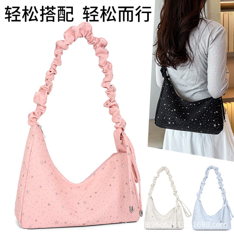 Cross-border Sweet Pleated 2026 Large Capacity Stylish Dumpling Bag Daily Commute Star Fabric Single Shoulder Underarm Bag