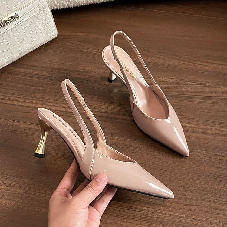 Women's Sexy Peep-Toe Heeled Sandals with Half-Wrap Edge, Open Back, Pointed Toe, Thin High Heel, Summer Single Shoes