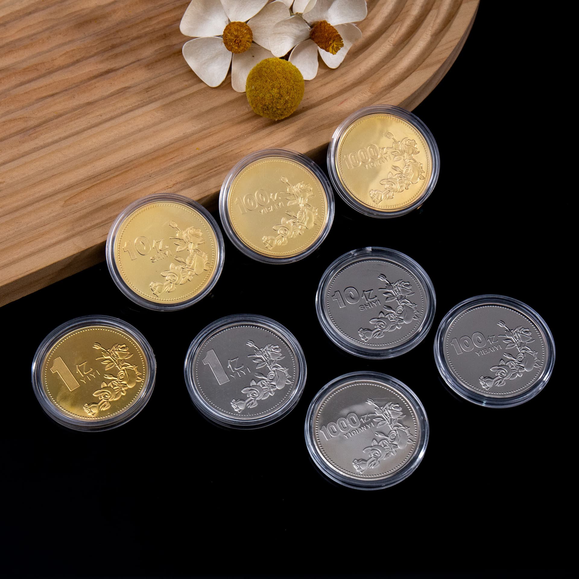 Small goal commemorative coins, gold coin ornaments, silver coin roses, one billion, ten billion, hundreds of billions, trillions, in stock or customizable.