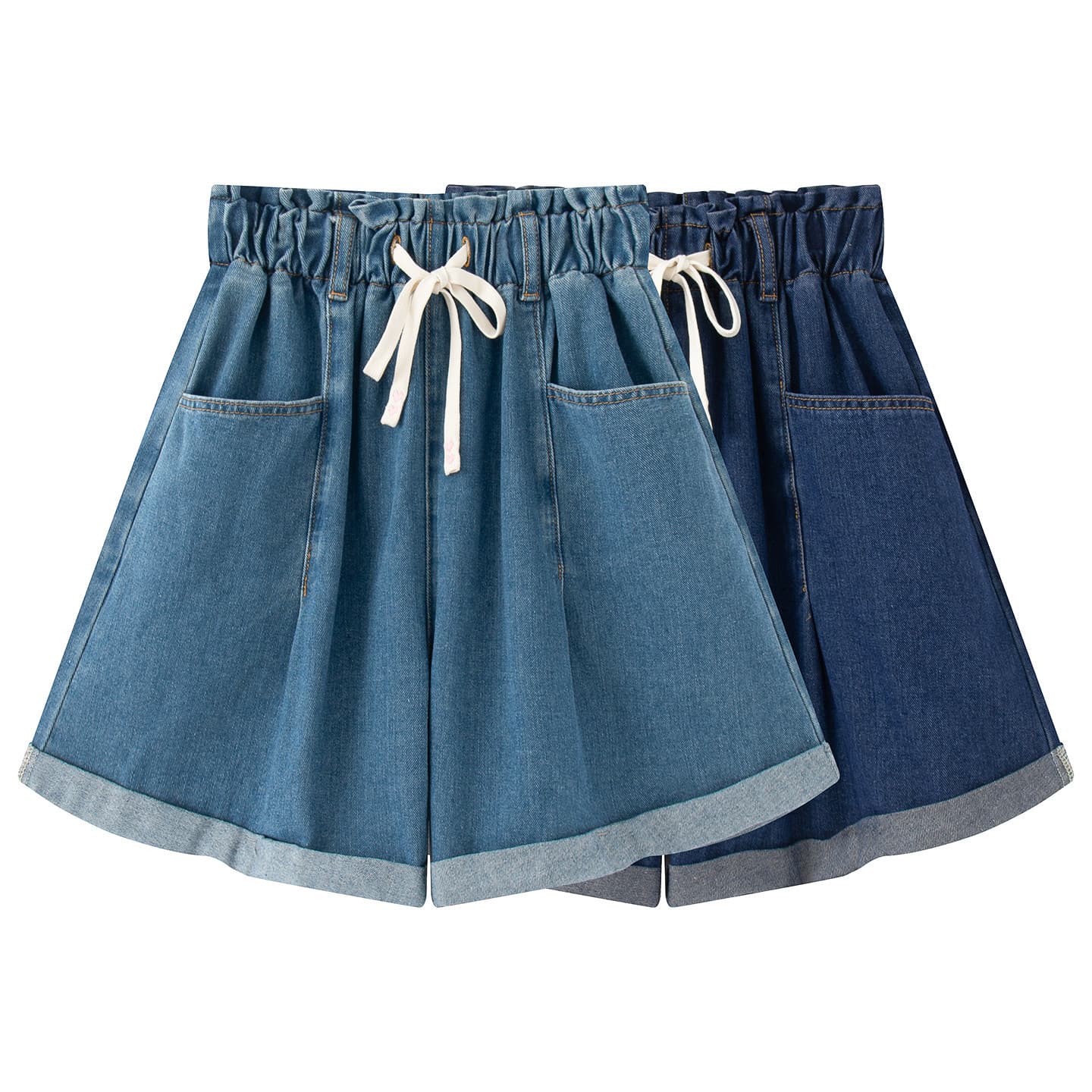 2026 Summer New Fashion Retro Denim Style High-Waist Wide-Leg Short Rolled Hem Women's Pants Trendy