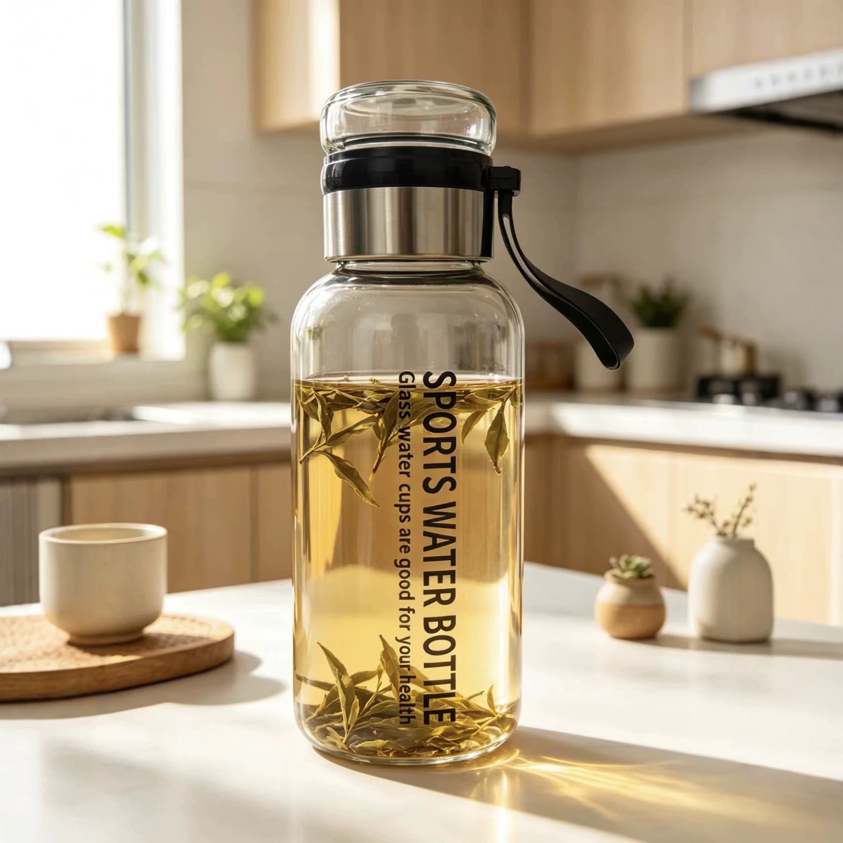 Trendy Large-Capacity Glass Cup, Popular on Douyin, Suitable for Men and Women, Summer Tea and Water Separation Cup, Portable Tea Brewing Cup