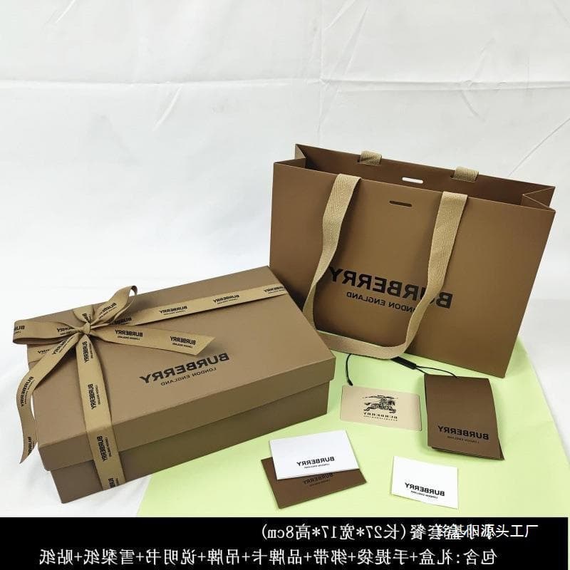 Original Burberry clothing, scarves, bags, coats, T-shirts, packaging boxes, Burberry paper bags, empty boxes, gift bags