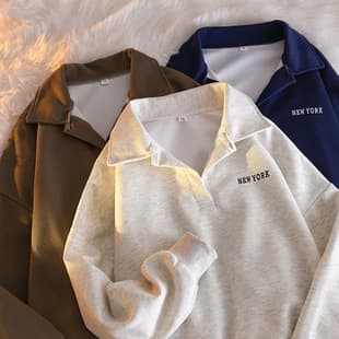 Cross-border Polo Collar Sweatshirt for Women, Spring/Autumn Thin Loose Fit, New Trendy Korean Chic Hong Kong Style Long Sleeve Jacket