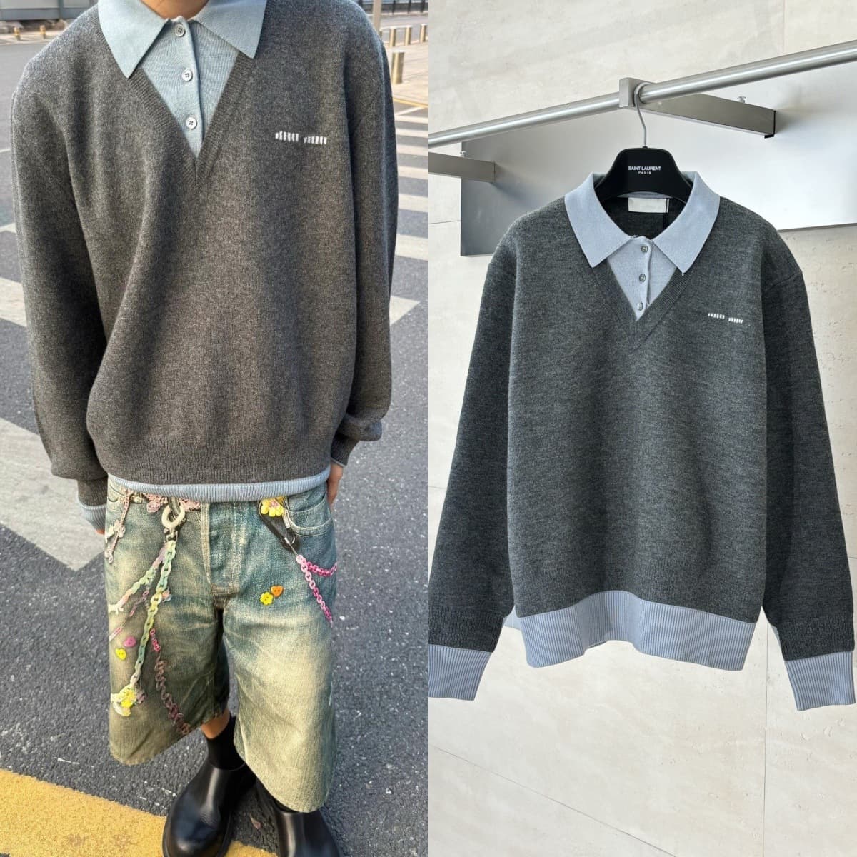 Top-tier Quality 25FW Trendy Brand New MIU Family Wool Blend Layered Look Sweater Unisex Celebrity Same Style Trend