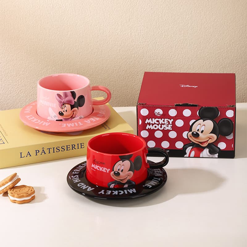 Genuine Disney Mickey Minnie Cup and Saucer Set, Trendy Cute Ceramic Mug, Couple Gift, Coffee Cup