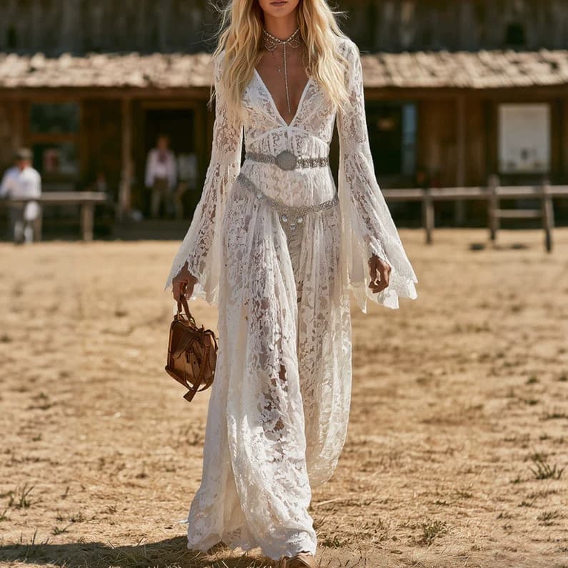 2026 AliExpress cross-border new sexy casual wide-legged elegant travel photography bell-sleeved lace jumpsuit
