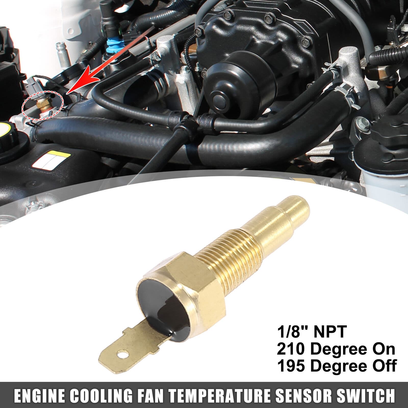 Radiator Fan Thermal Sensor Switch for Automotive 1/8 inch NPT 210°F 195°F