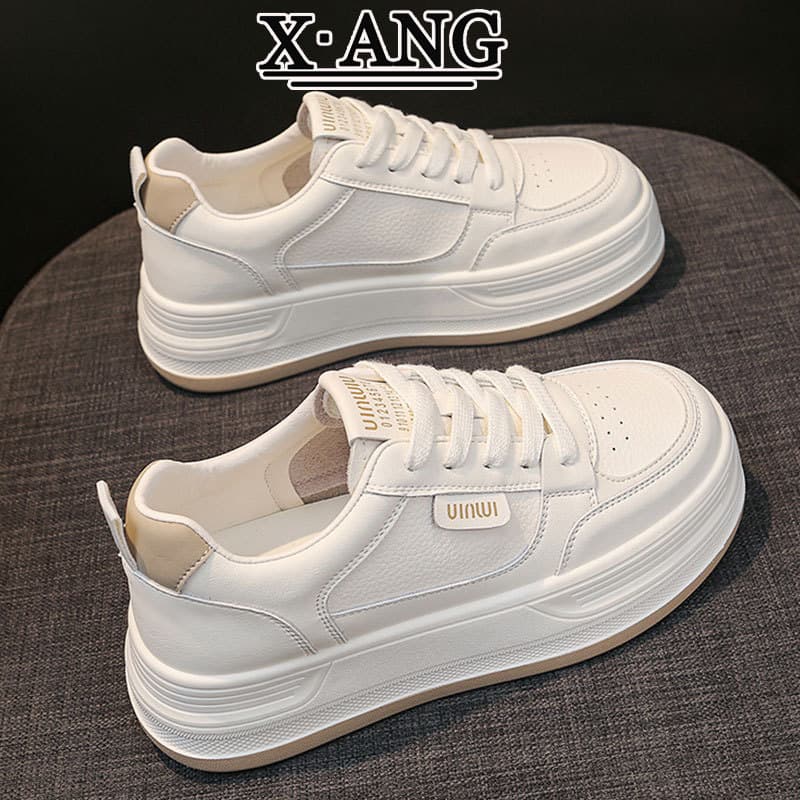 Top-layer cowhide thick-sole white sneakers for women, 2026 new autumn style, versatile casual sports shoes