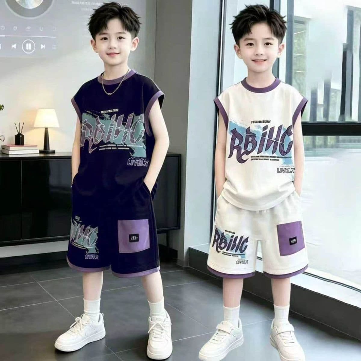 Boys' 2026 Summer New Set Sports Suit Sleeveless Casual Summer Two-Piece Set for Toddler and Big Boys