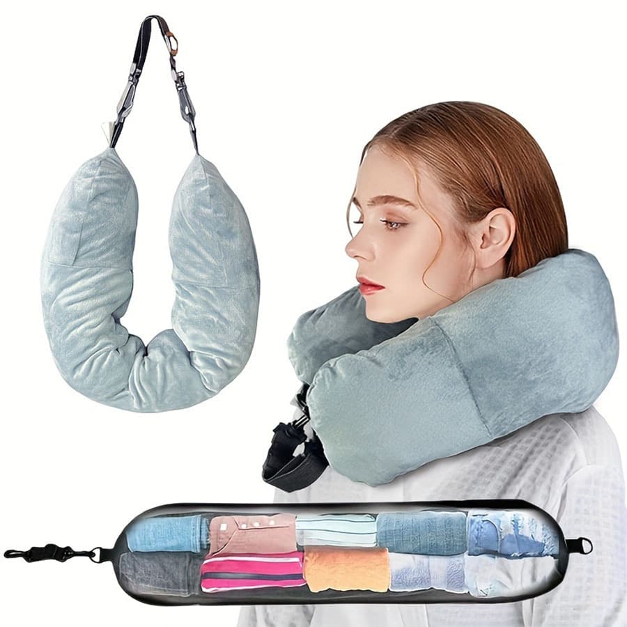 Cross-border travel neck pillow with clothing storage function, travel pillow, neck pillow cover only, no filling, soft and portable