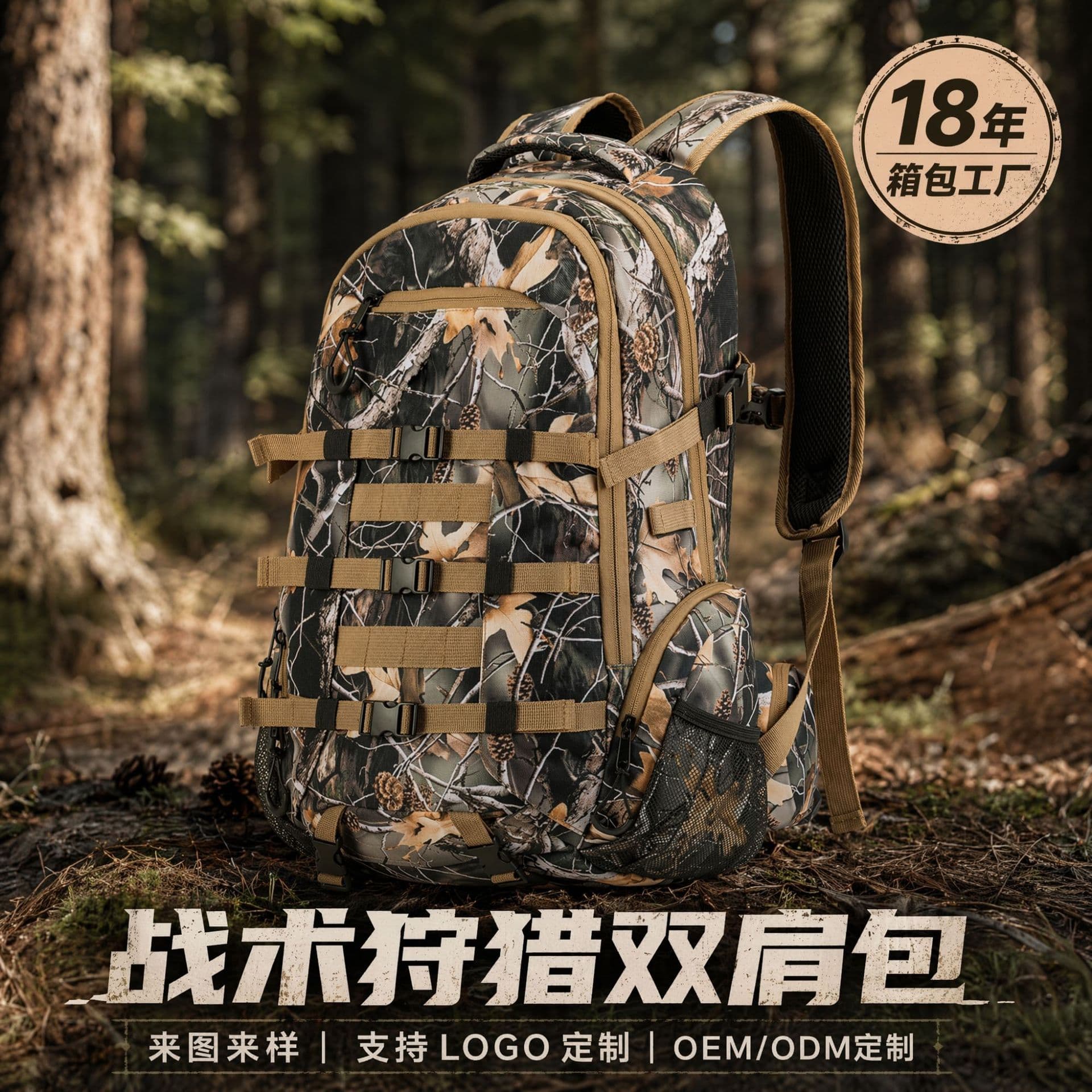 Customized Hunting Backpack for Outdoor Mountain Hunting, Breathable and Weight-Reducing, Bird-Watching Camouflage Mountaineering Bag, Waterproof