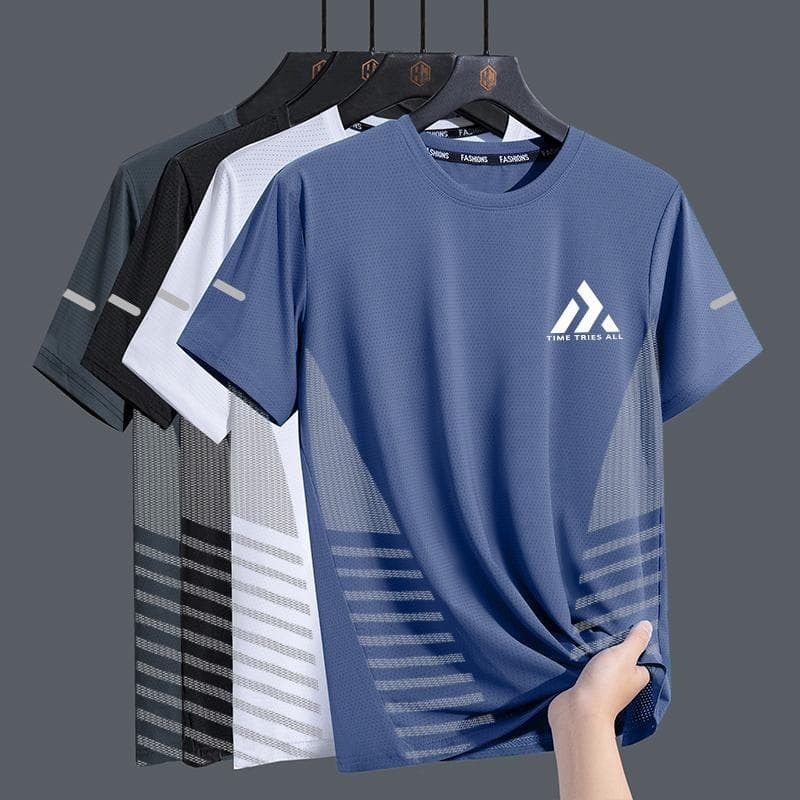 Ice-Cool Quick-Dry T-Shirt Men's Summer Thin Sports Short Sleeve Loose Fitness Wear Training Running Clothes Outdoor Top