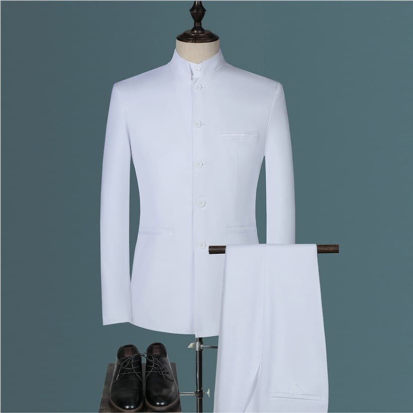 Chinese tunic suit men's youth slim fit Chinese stand collar suit Chinese wedding dress banquet Tang suit Chinese style