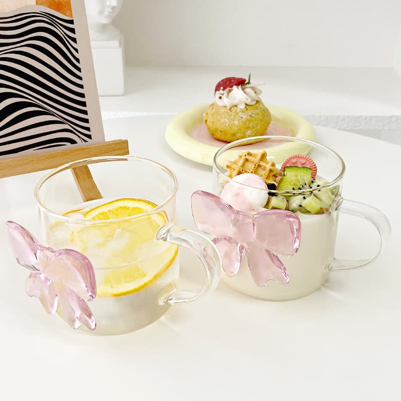 The fugitive princess bow high-looking glass cup latte cup breakfast coffee cold drink cup sparkling water cup juice cup