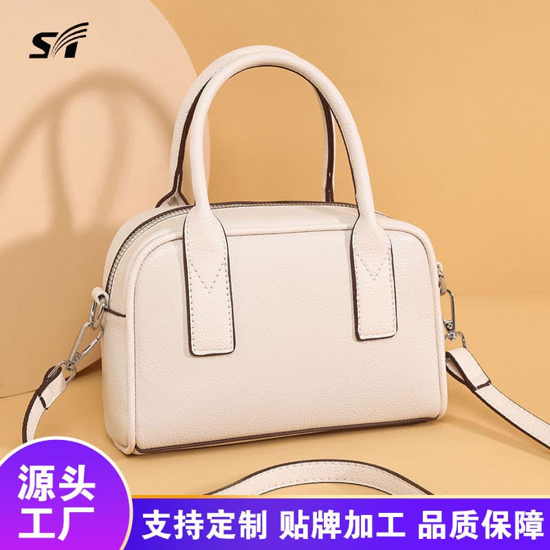 New retro crossbody bag for women, textured portable pillow bag, simple genuine leather Boston bag, versatile commuter crossbody bag