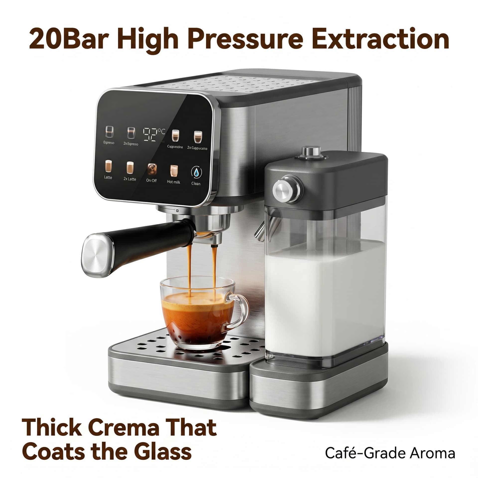 Home Multifunctional Italian Semi-Automatic Coffee Machine, Small Espresso Machine with High-Pressure Extraction and Milk Frother