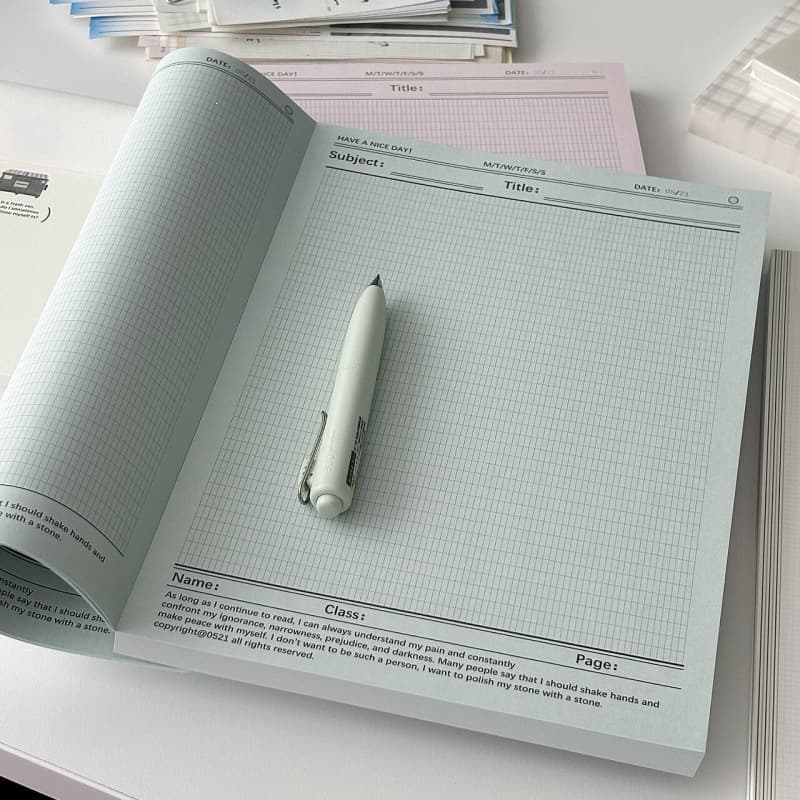 Korean-Style Simple Tearable Notebook with Double-Sided Grid Pages, High Aesthetic Value, Student Notepad for Vocabulary, Diary, Notes, and Draft Writing