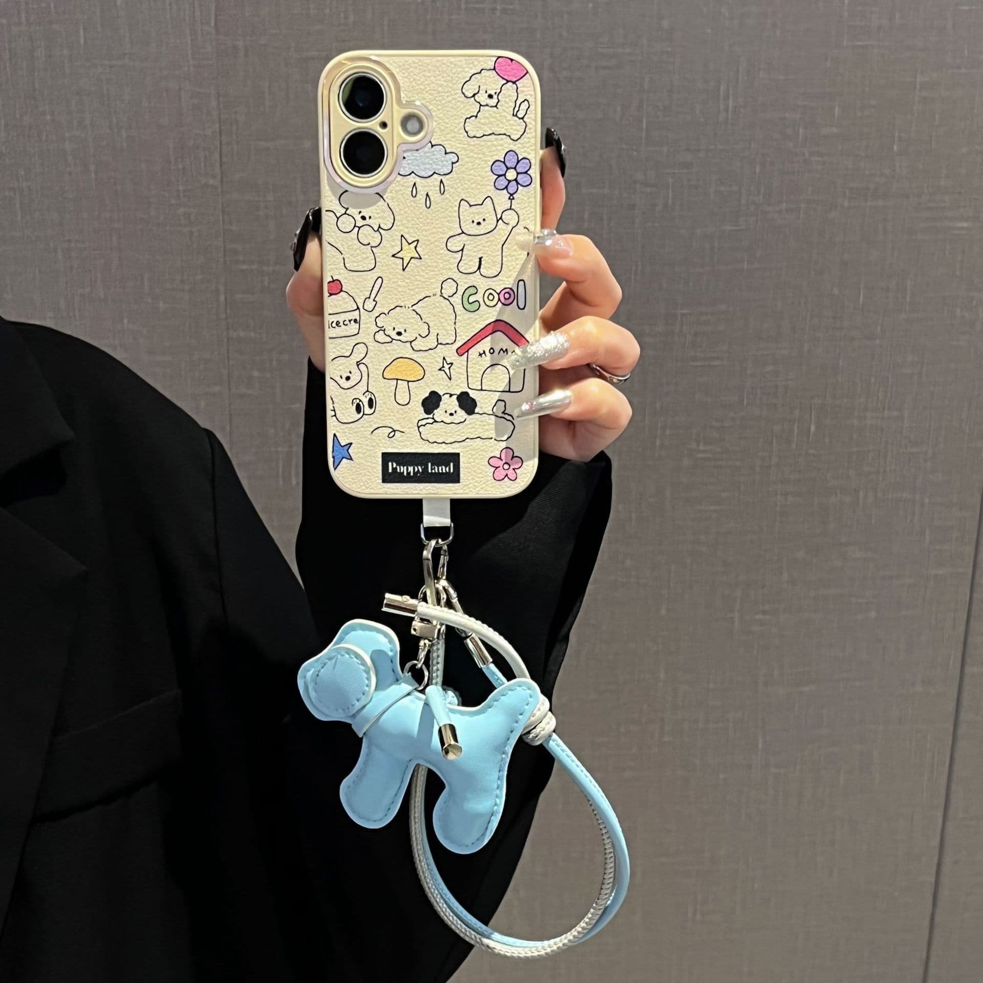Animal Pattern Leather Wrist Strap Charm Dog for Apple 16 Phone Case iPhone 15/14 Pro Max Women 13 Shockproof X
