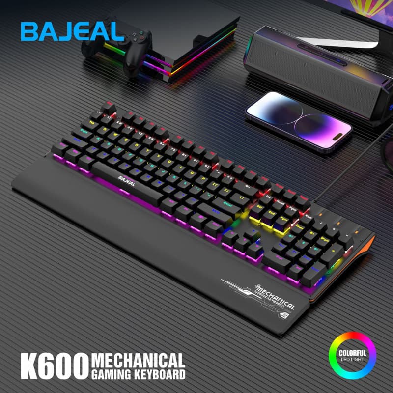 Cross-border bajeal k600 wired luminous real mechanical green axis game competition with hand rest desktop computer universal
