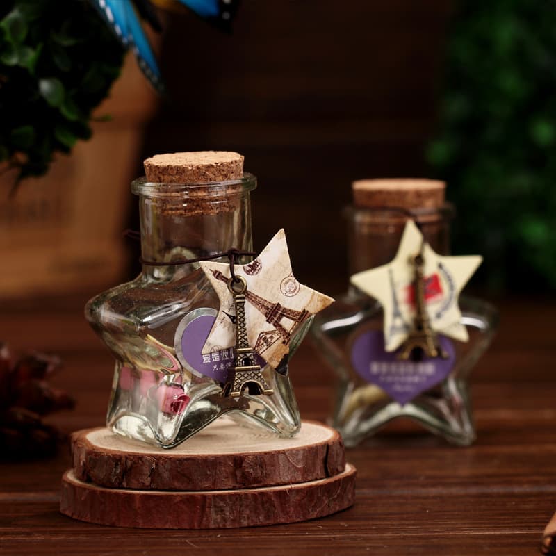 M0313 Creative T small five-star glitter wishing bottle with good wishes, fashionable and leisurely cork glass bottle