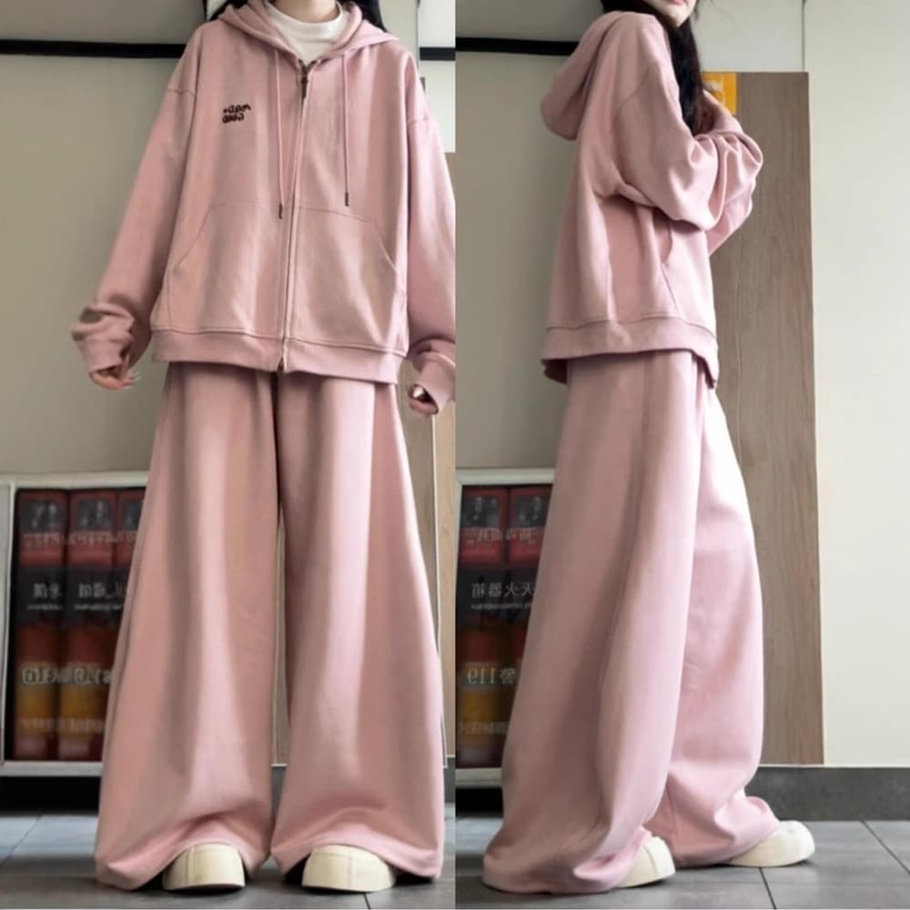 Casual Sport Set for Women Autumn Korean Loose Slimming Hoodie Sweatshirt and Wide-Leg Pants Two-Piece Set