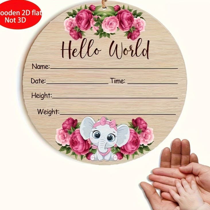 D plane, 2D plane wooden birth notice board, "Hello World" wooden birth sign