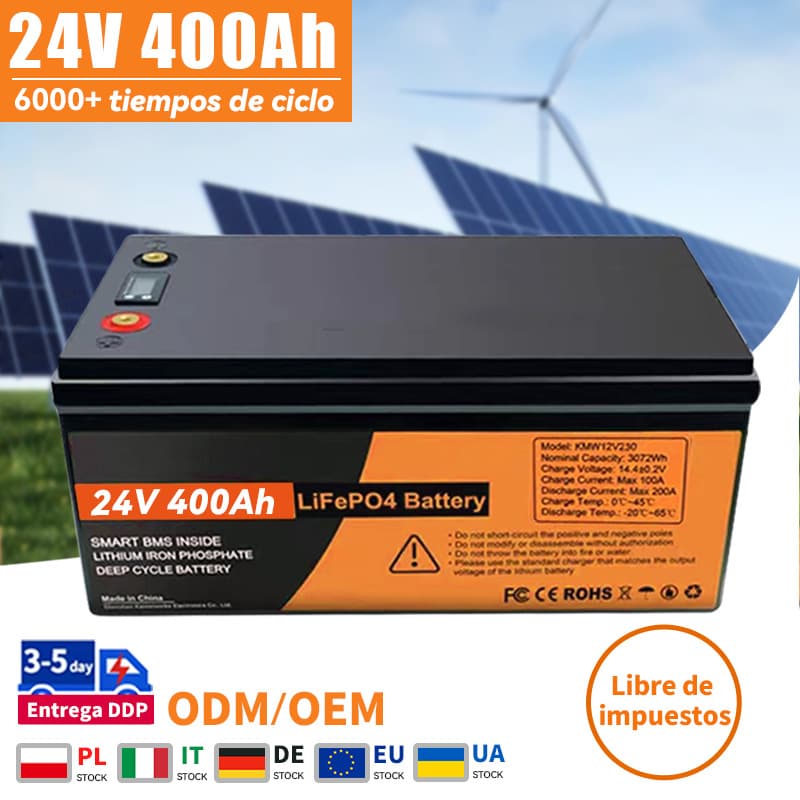 24V 400Ah Batería de iones de litio con BMS 25.6V 100Ah