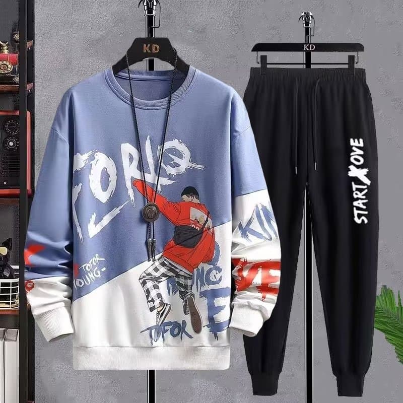 Spring and Autumn Hoodie Set for Teen Boys, Korean Style Trendy Casual Two-Piece Sportswear