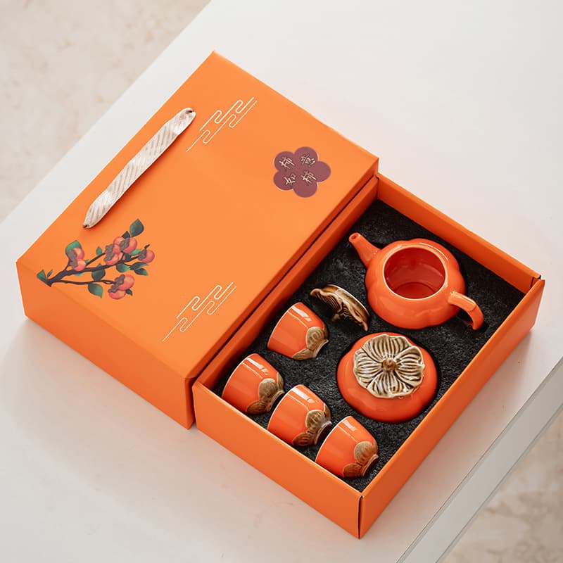 Practical Gift Tea Set, Persimmon Auspicious Ceramic Teapot and Cups, Customer Gift with Custom Logo