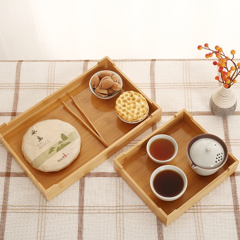 Bamboo Wood Tea Tray Dumpling Tray Home Rectangular Kung Fu Tea Cup Tea Set Tray Japanese Style Bread Snack Wooden Tray