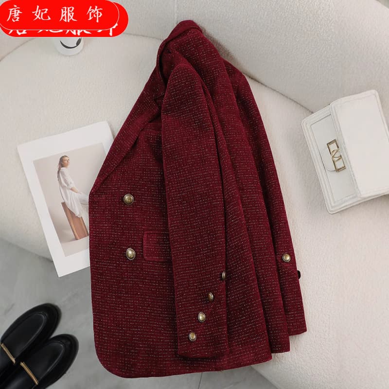 Brown Corduroy Blazer for Women Fall Winter 2024 New Style High-End Textured Thick Suit Jacket