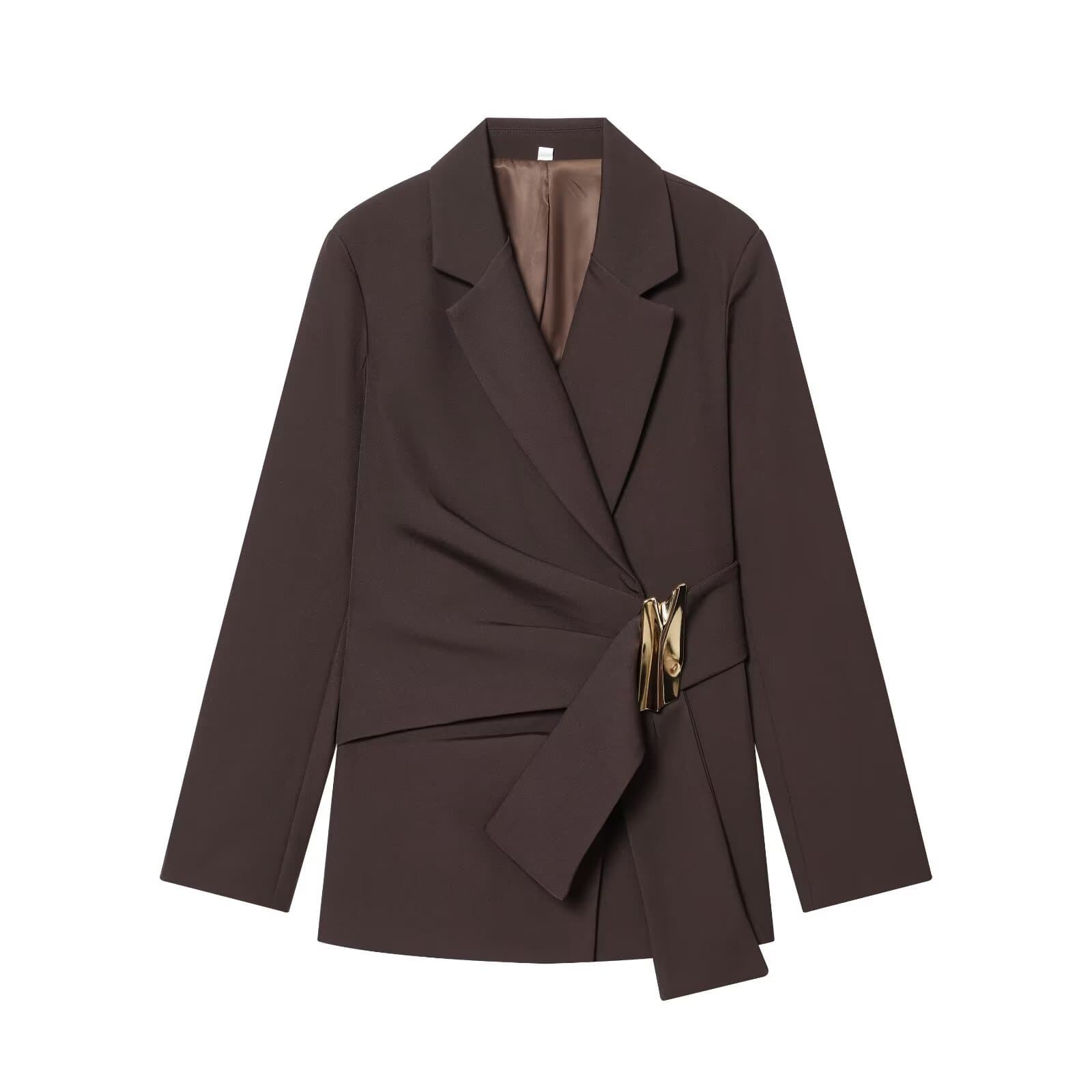 PB&ZA Women's 2025 Winter New Arrival Buckle-Trim Blazer 9363590 + Straight-Leg Pants 9350590