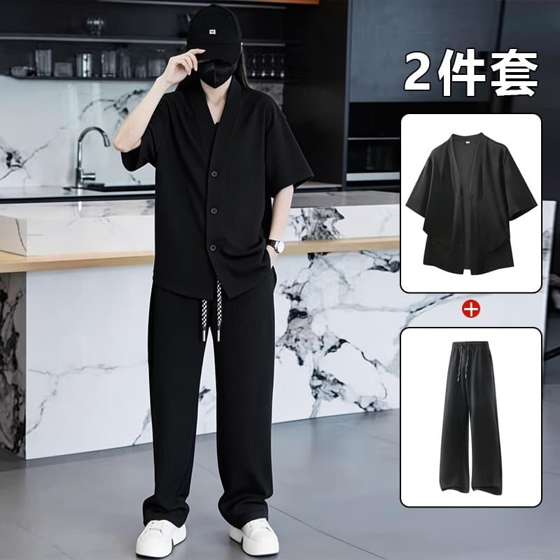 Men's Suit 2026 New Summer Couple's Trendy Loose Clothing Fashion Brand Cardigan Short-Sleeve Long Pants Set Short-Sleeve Shorts