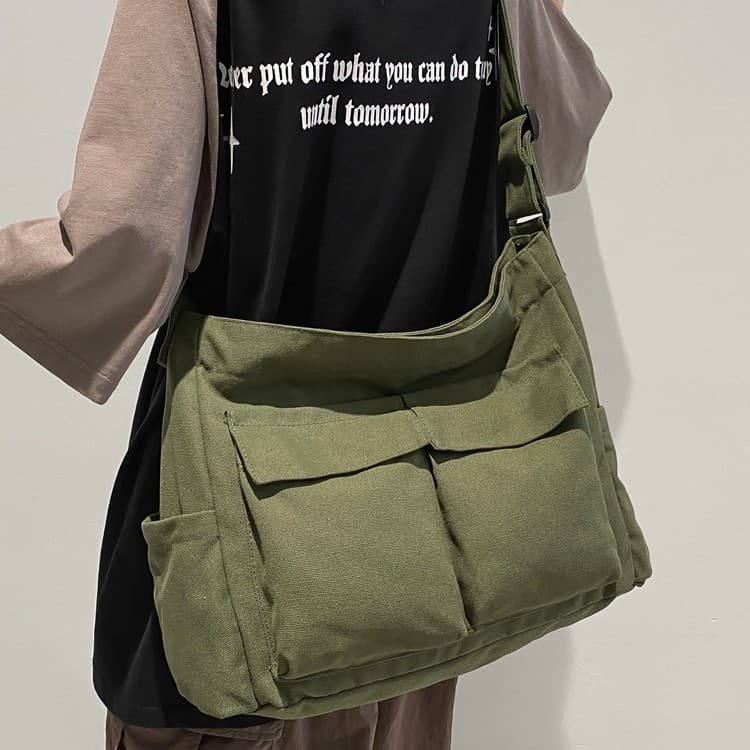 Ins Canvas Bag, Japanese Korean Style Female Student Single Shoulder Bag, Versatile Simple Literary Style Messenger Bag, Cloth Bag Crossbody Bag