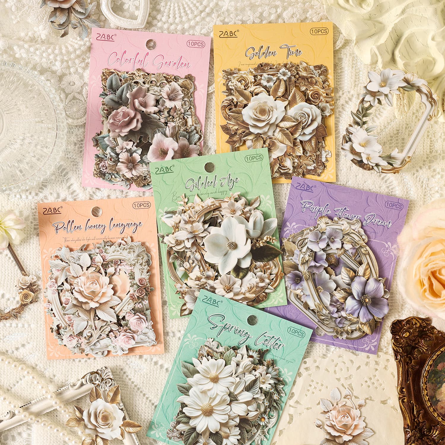 Huaying Fumeng Series Sticker Book Creative Stickers Cross-border Scrapbooking Collage Material 3D Printed Floral Sticker Pack