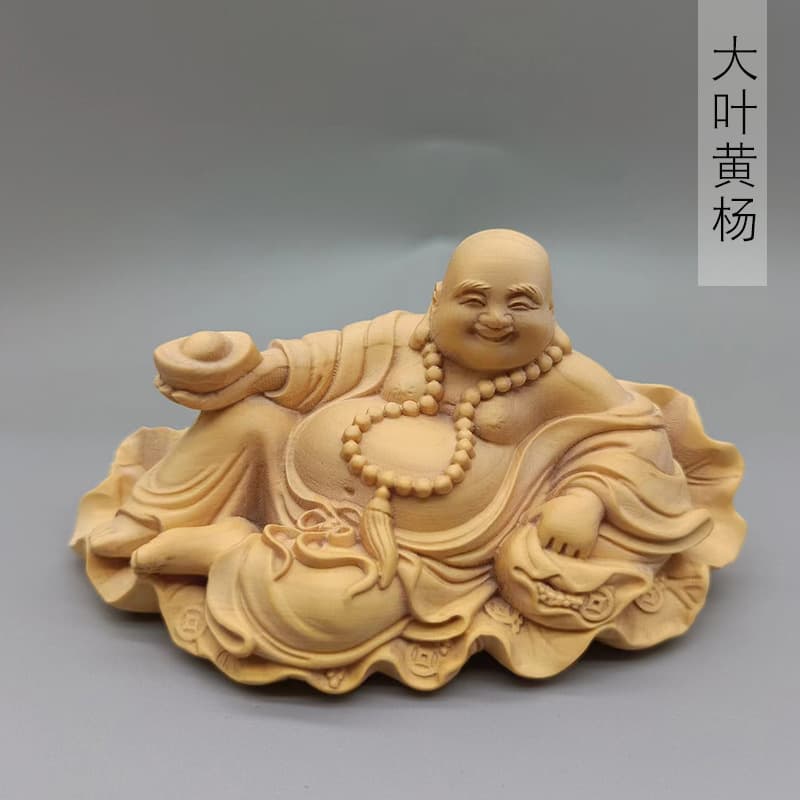 Big Leaf Boxwood Carving Lotus Leaf Maitreya Decoration Universal Size Home Study Living Room
