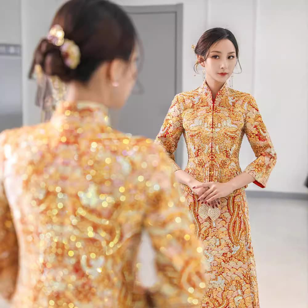 Xiuhe Dress 2025 New Style Wedding Chinese Wedding Dress Slim Fit Five Blessings Gown for Petite Women Autumn and Winter