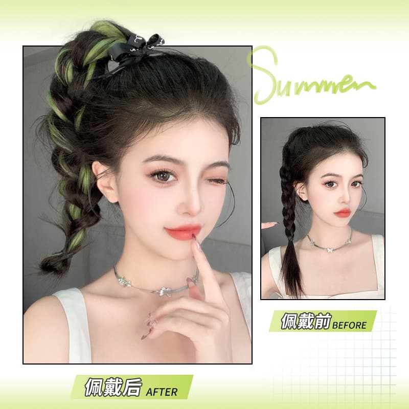 Highlighted Braided Ponytail Dopamine Braid Hair Extension Colorful Hair Bun Fake Hair Braid Highlight